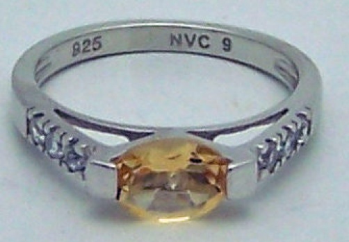 BEAUTIFUL ESTATE CITRINE & CUBIC ZIRCONIA STERLING SILVER RING, SIZE 9