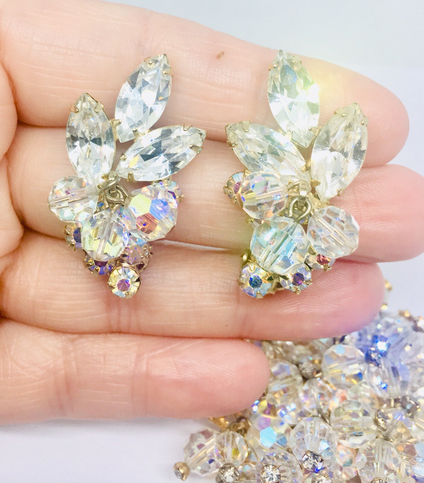 Juliana Delizza & Elster Huge AB Cha Cha Brooch & Earrings Demi Vintage Jewelry
