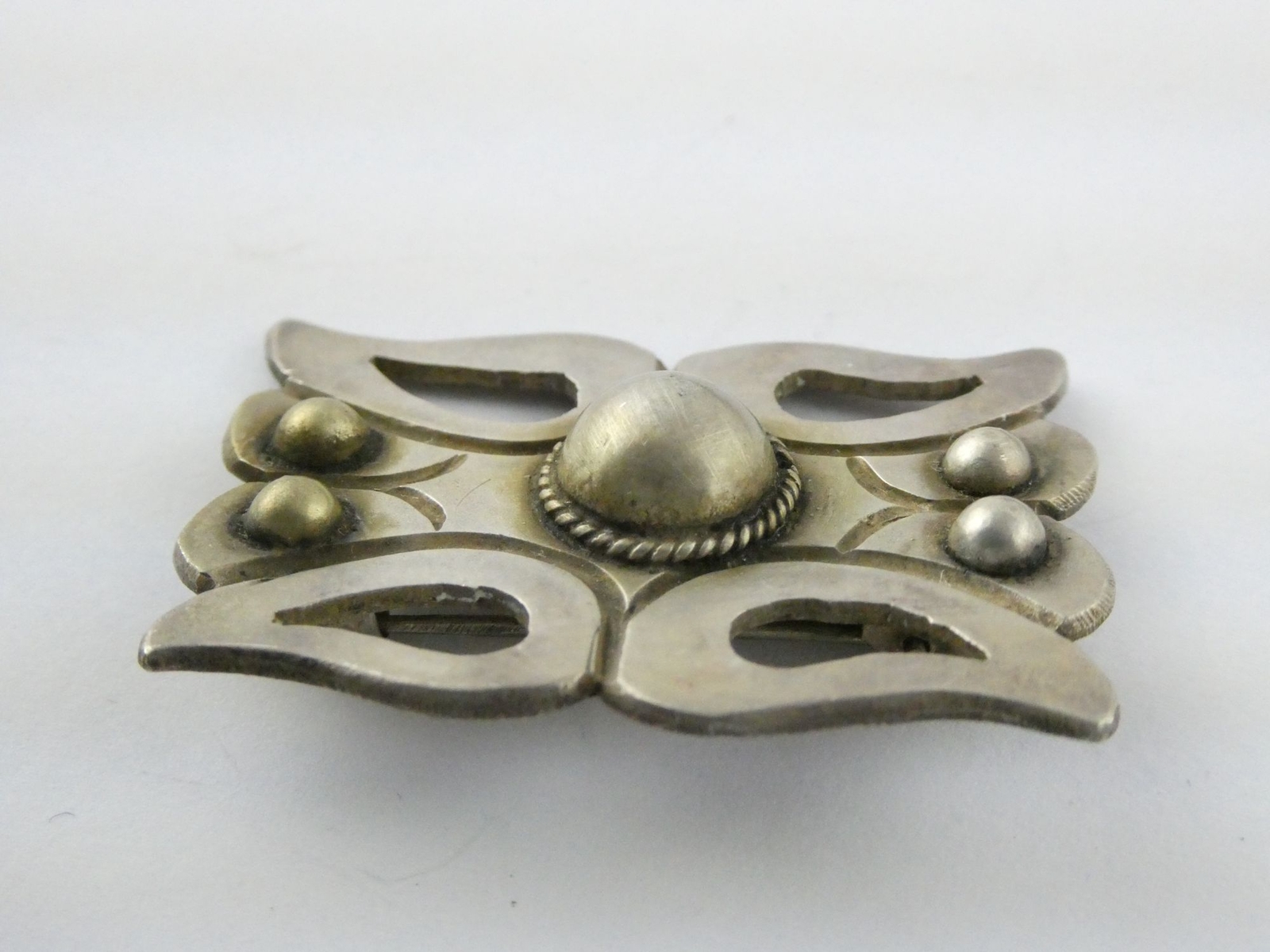 Antique Mexico Taxco 980 Sterling Silver Modernist Brooch Shapes Pin 12.4g 1.5In