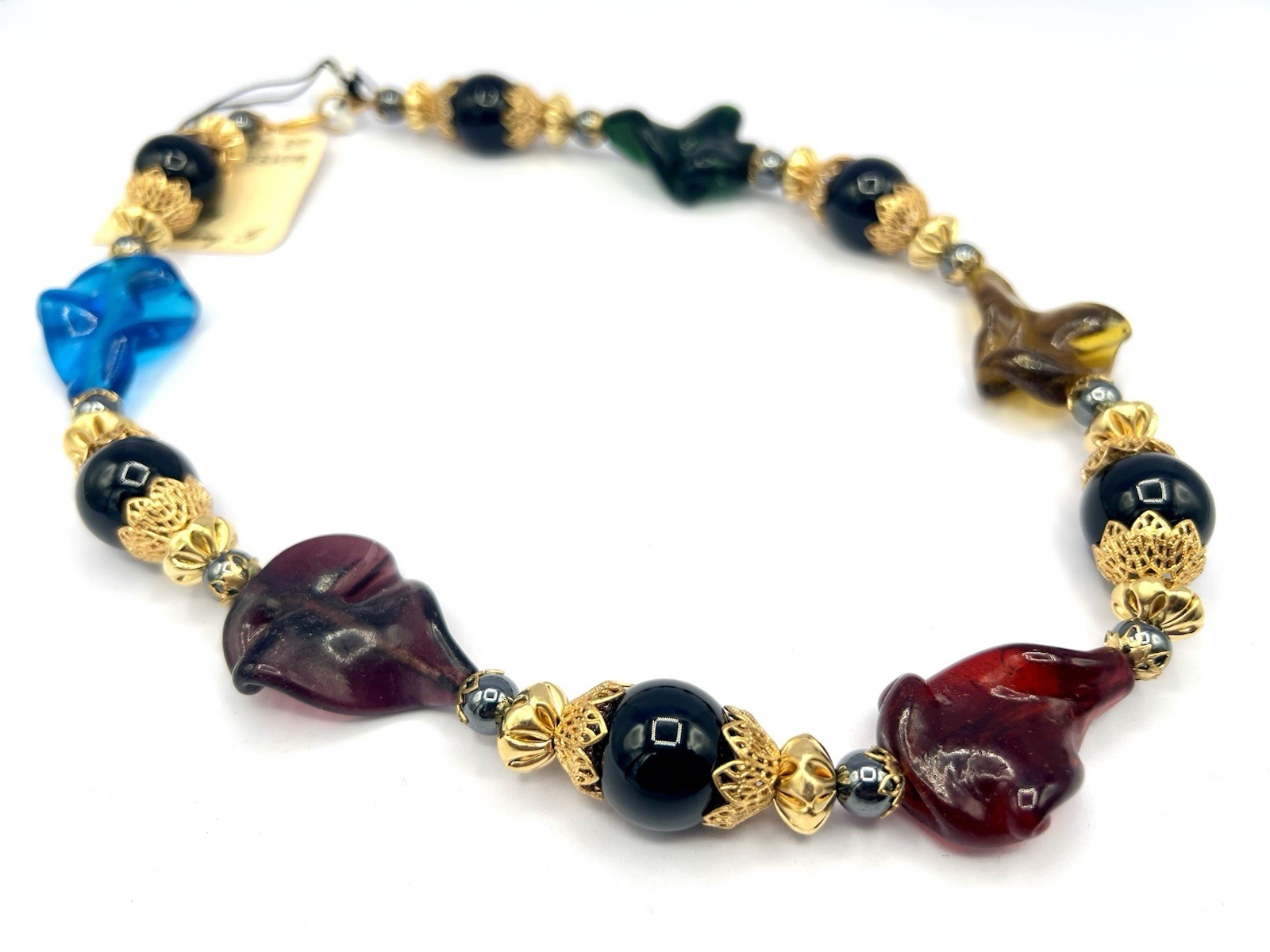 Vintage Chunky Colorful Handblown Glass Twist Necklace 16” RO-DO $200 NOS CB