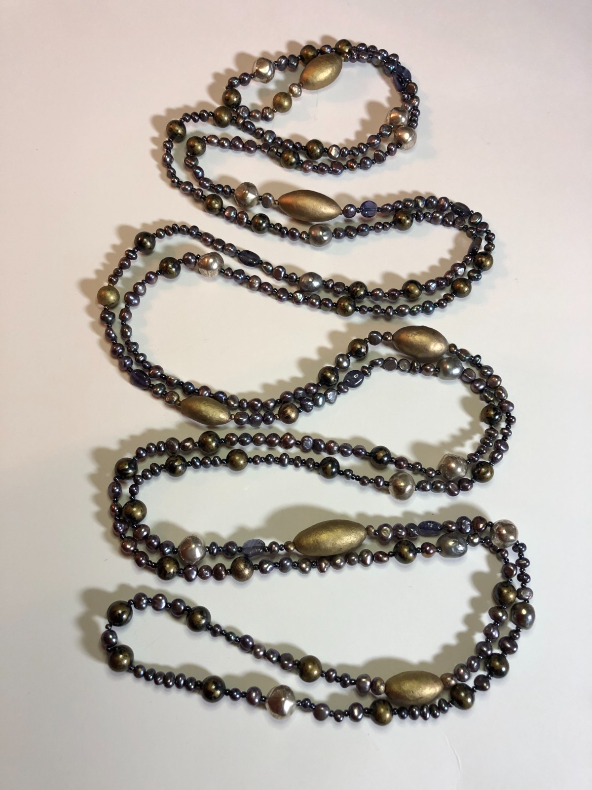 Genuine Pearl Endless Strand Necklace Peacock Metallic Natural Gemstones 94 8484