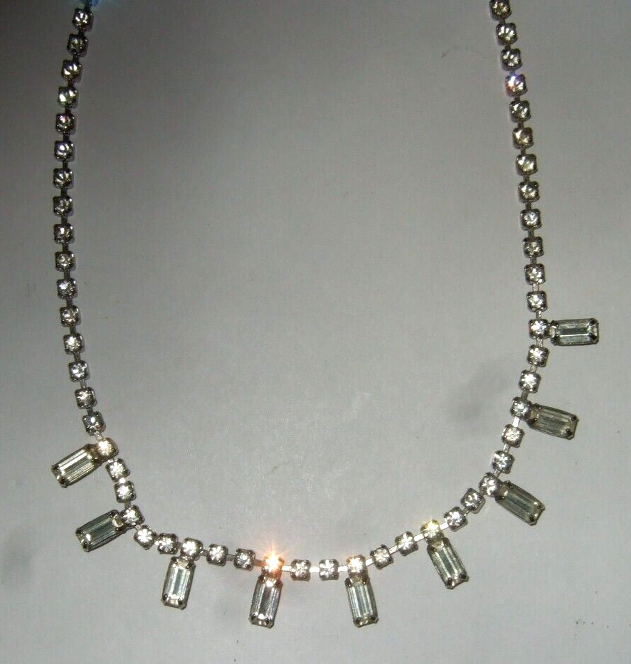 Emerald Cut Rhinestone Necklace Vintage Costume Jewelry Great Look