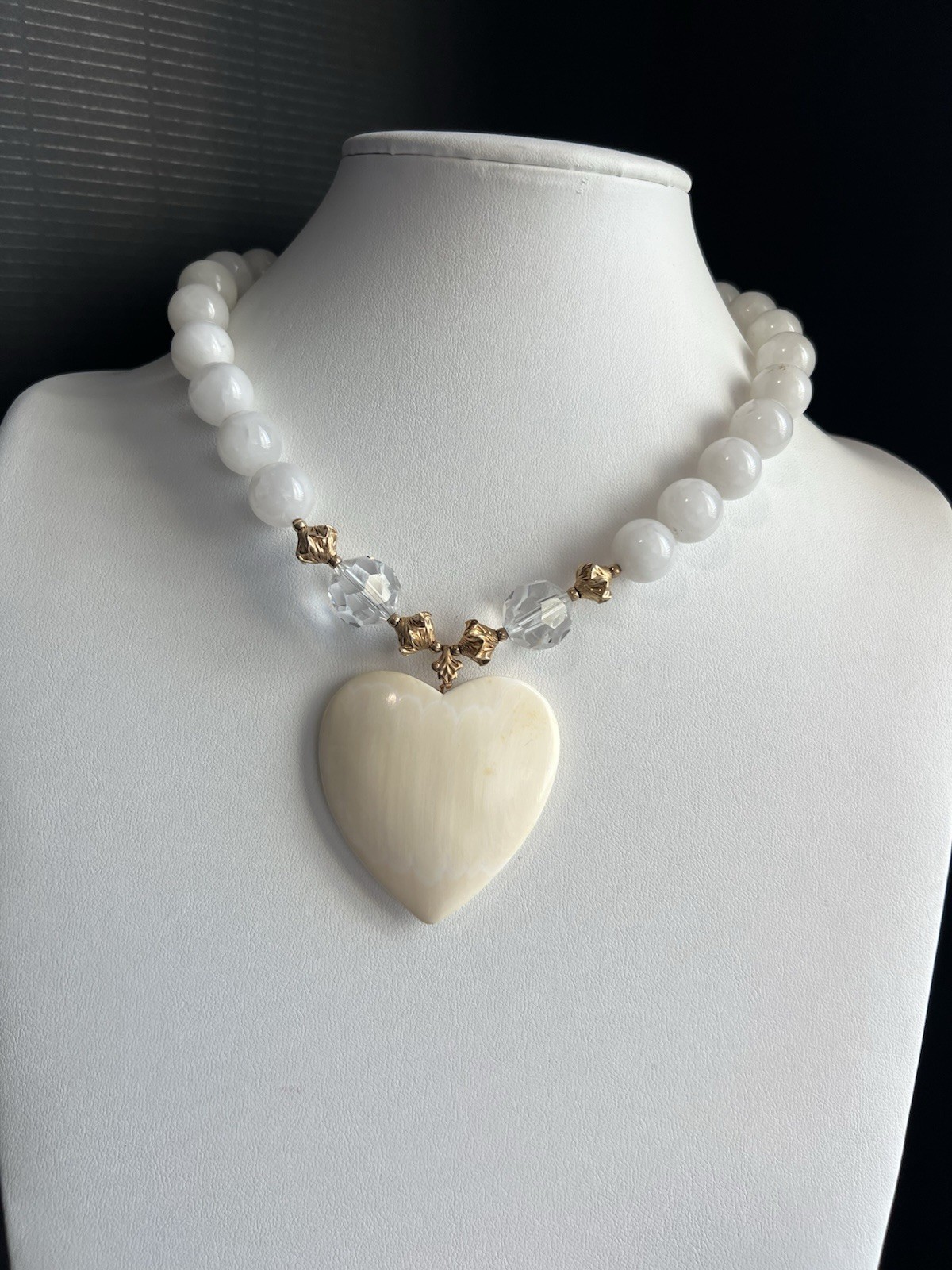 Vintage Collar Necklace White Stone Gemstone Heart Chunky 18” NOS RO-DO Saks AC