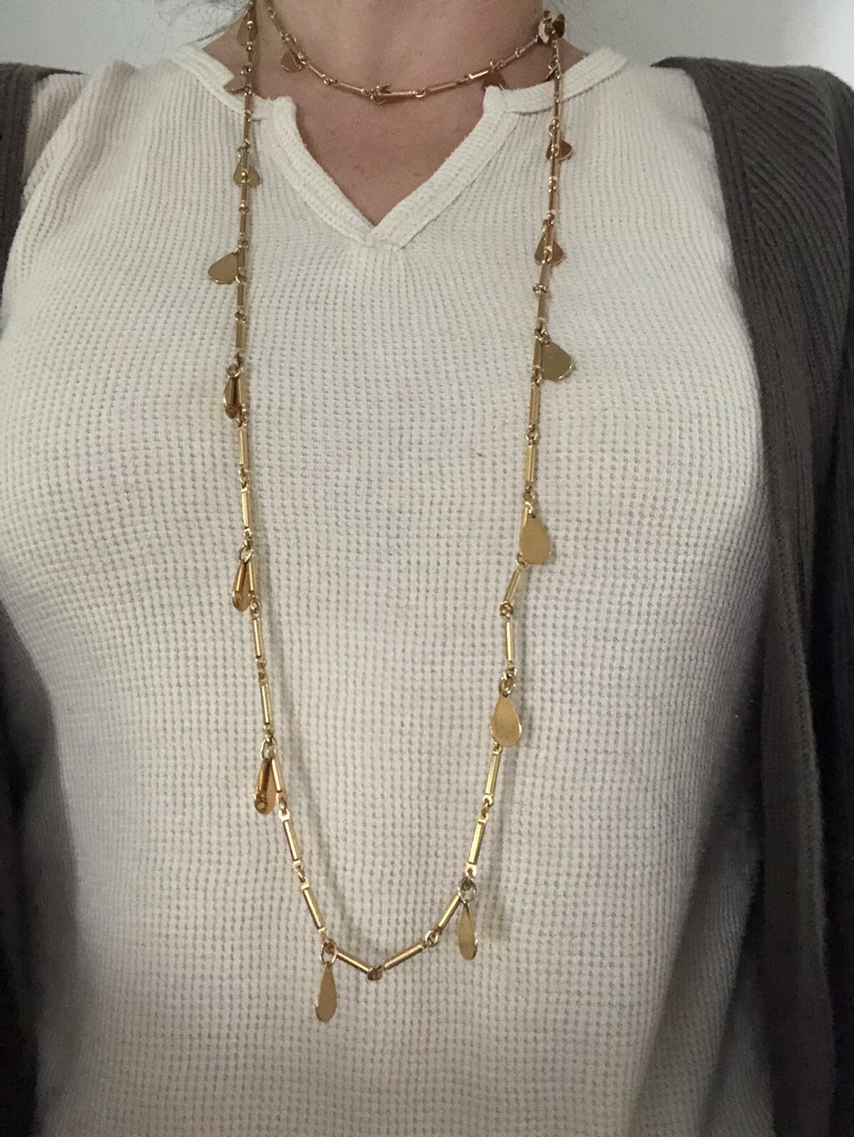 Vintage Gold Necklace Costume Jewelry Fringe Long Layered