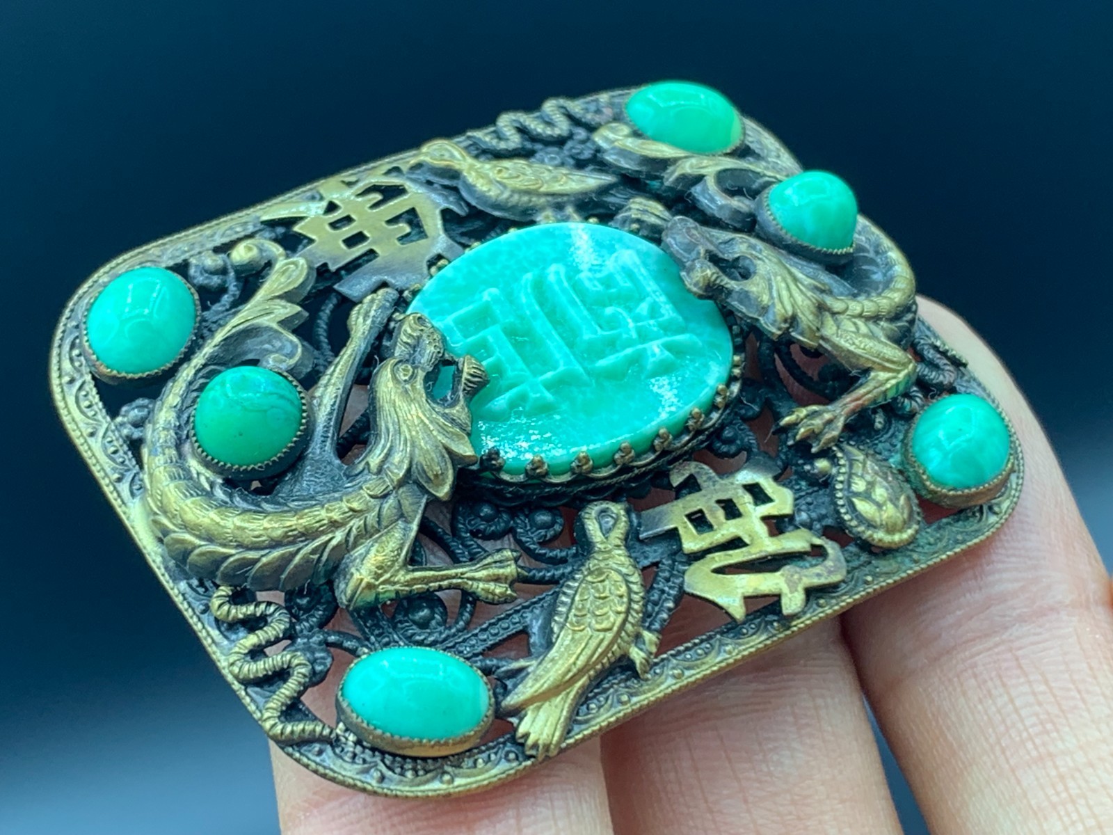 MAX NIEGER Pin Brooch Chinese Revival Pekin Glass Czechoslovakia circa 1920s