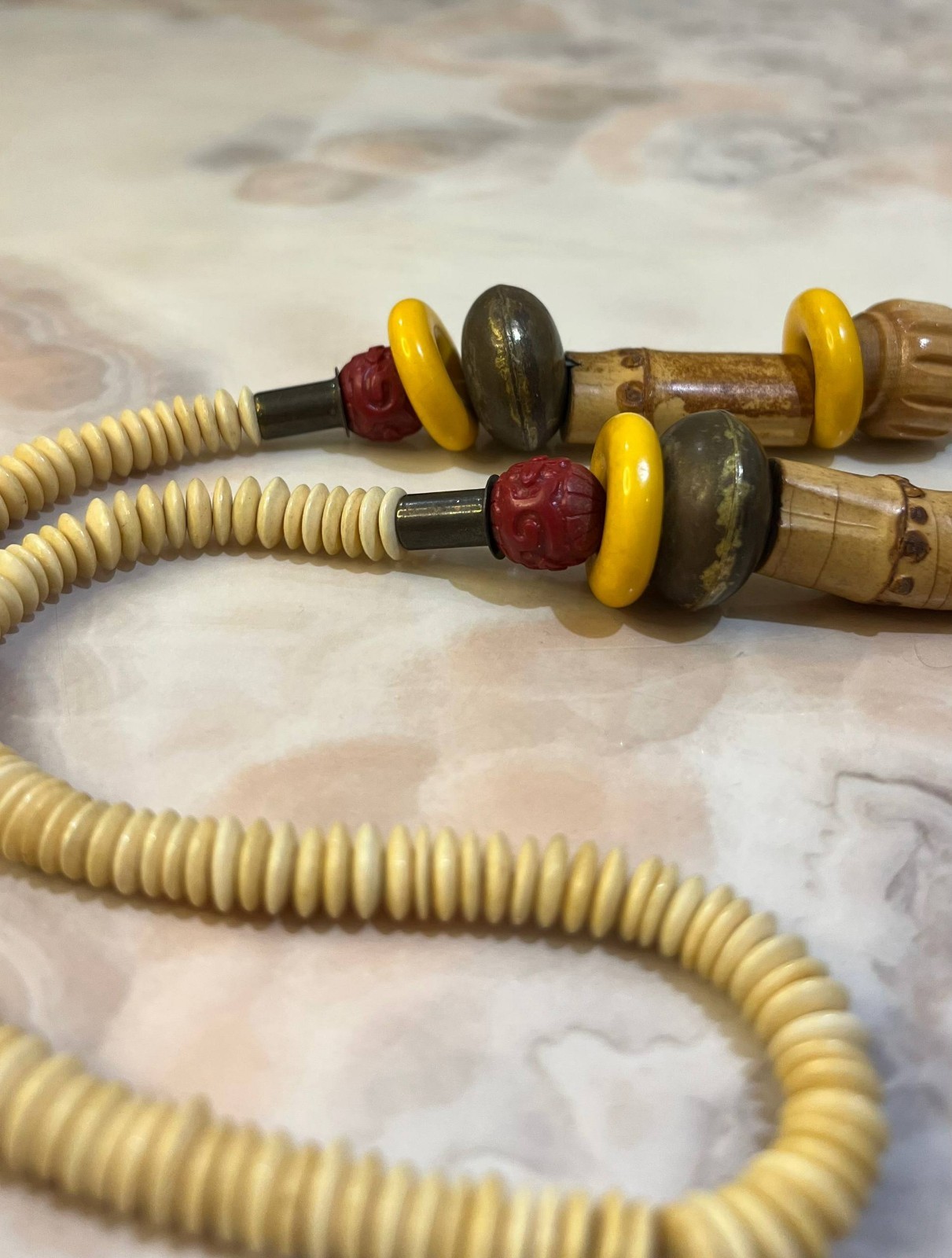 Vintage Handmade Wooden Bead Necklace Tribal Boho Ethnic Statement Jewelry