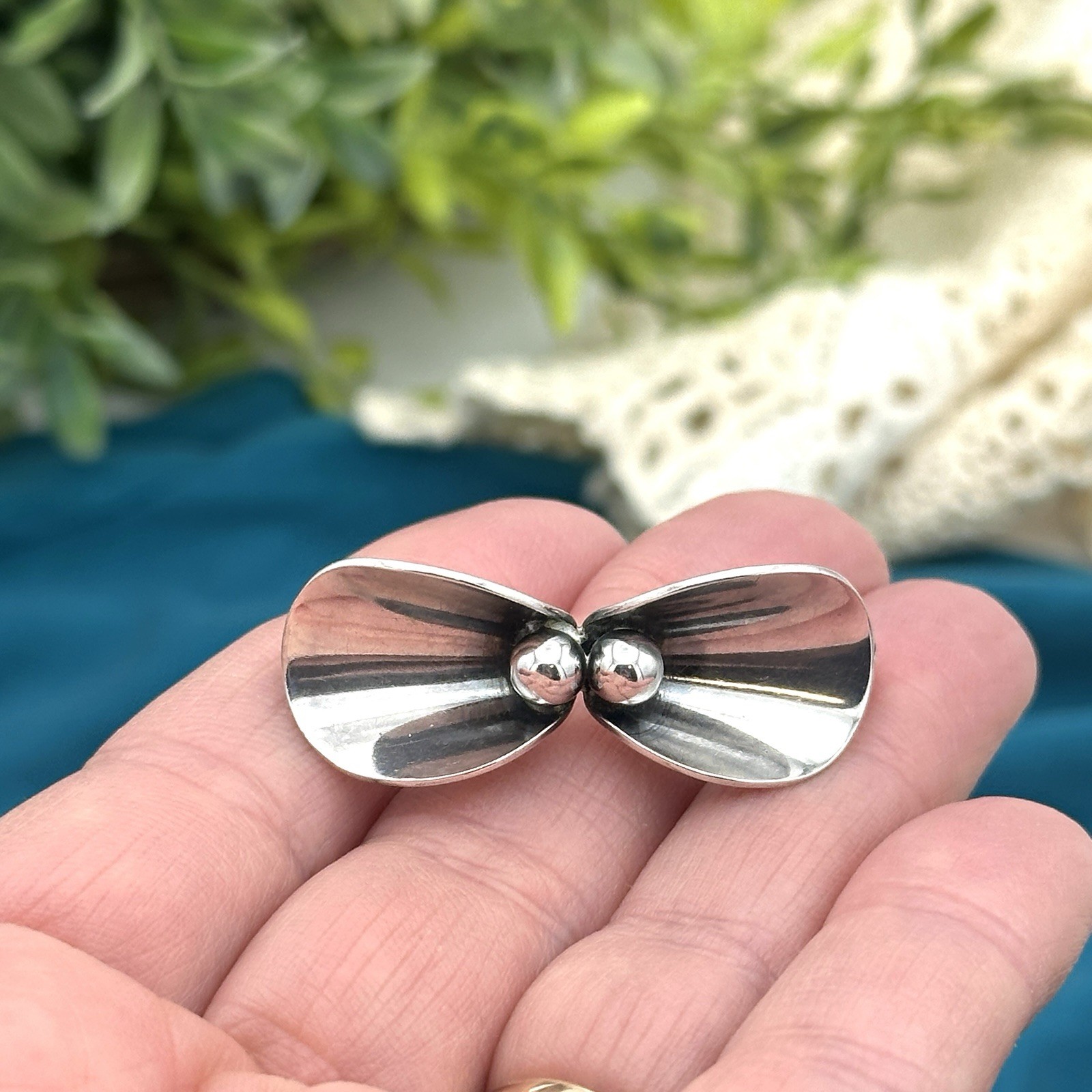 Vintage N.E. From Denmark Sterling Silver Modernist Bow Brooch Pin MCM 925 1.5″