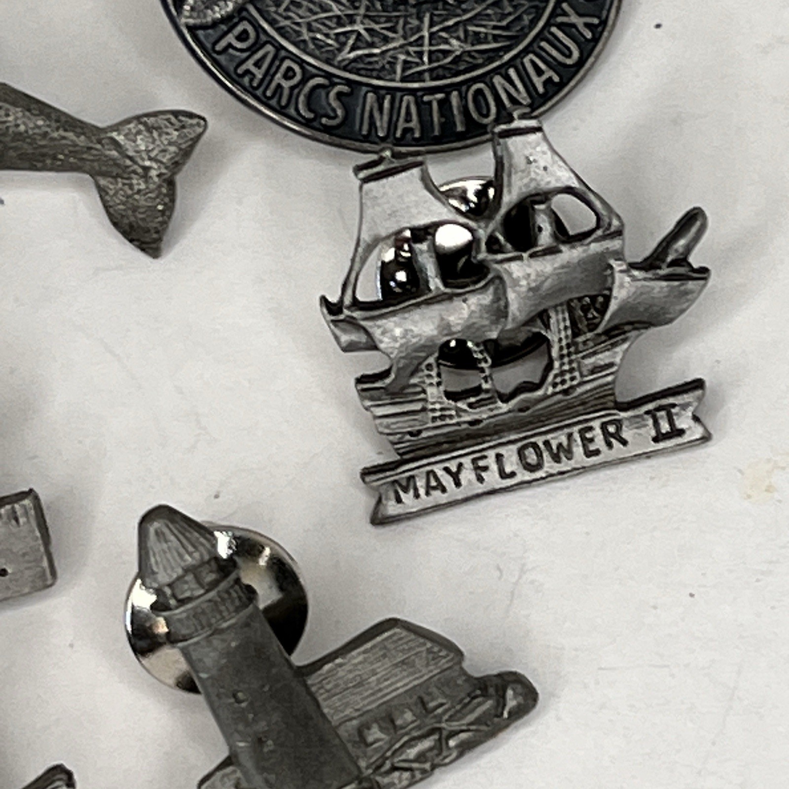 Vintage Mixed Lot 6 Pewter pins Shame Lighthouse Paul Revere Mayflower more SLX
