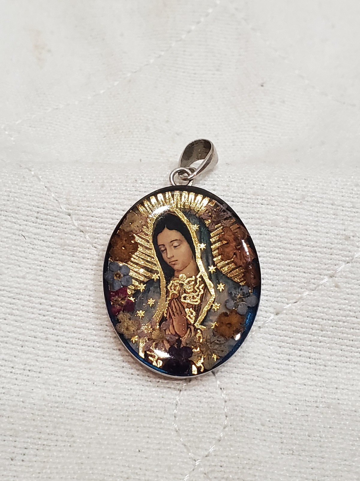 Vintage Mexico Our Lady Of Guadalupe Pendant 925 Sterling Silver ATI
