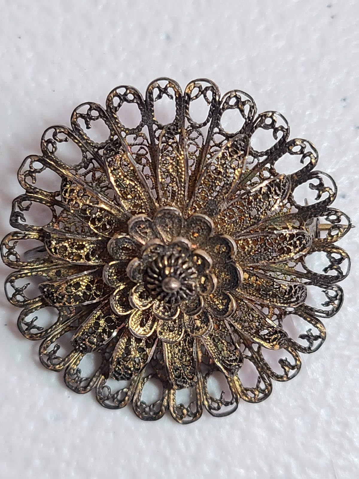 Art Deco Gold Washed Silver Cannetille Filigree Pin Vintage