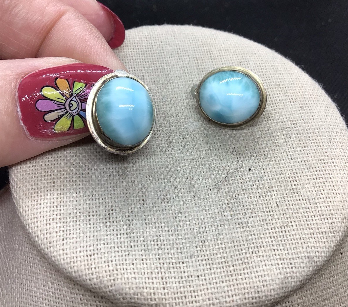 Vintage Sterling Silver 925 Blue Beryl Stone Clip Earrings Y1283
