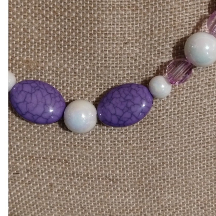 Lavendar, White Iridescent, Pink square Beaded Necklace Plastic