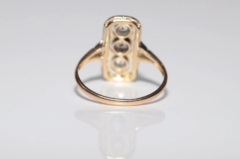 Antique Circa 1920s Art Deco 14k Gold Finish Lab Created Diamond Decorated Ring