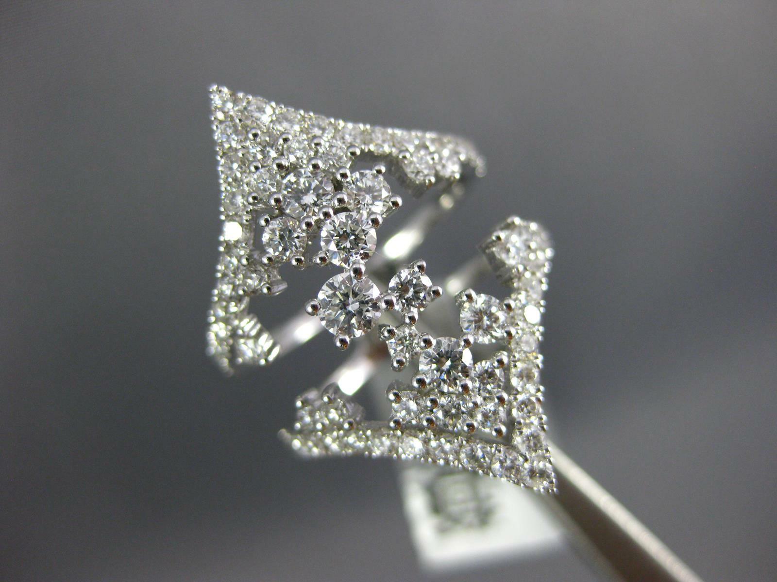 ESTATE LARGE 1.53CT DIAMOND 18KT WHITE GOLD 3D CLUSTER DOUBLE V SHAPE FUN RING