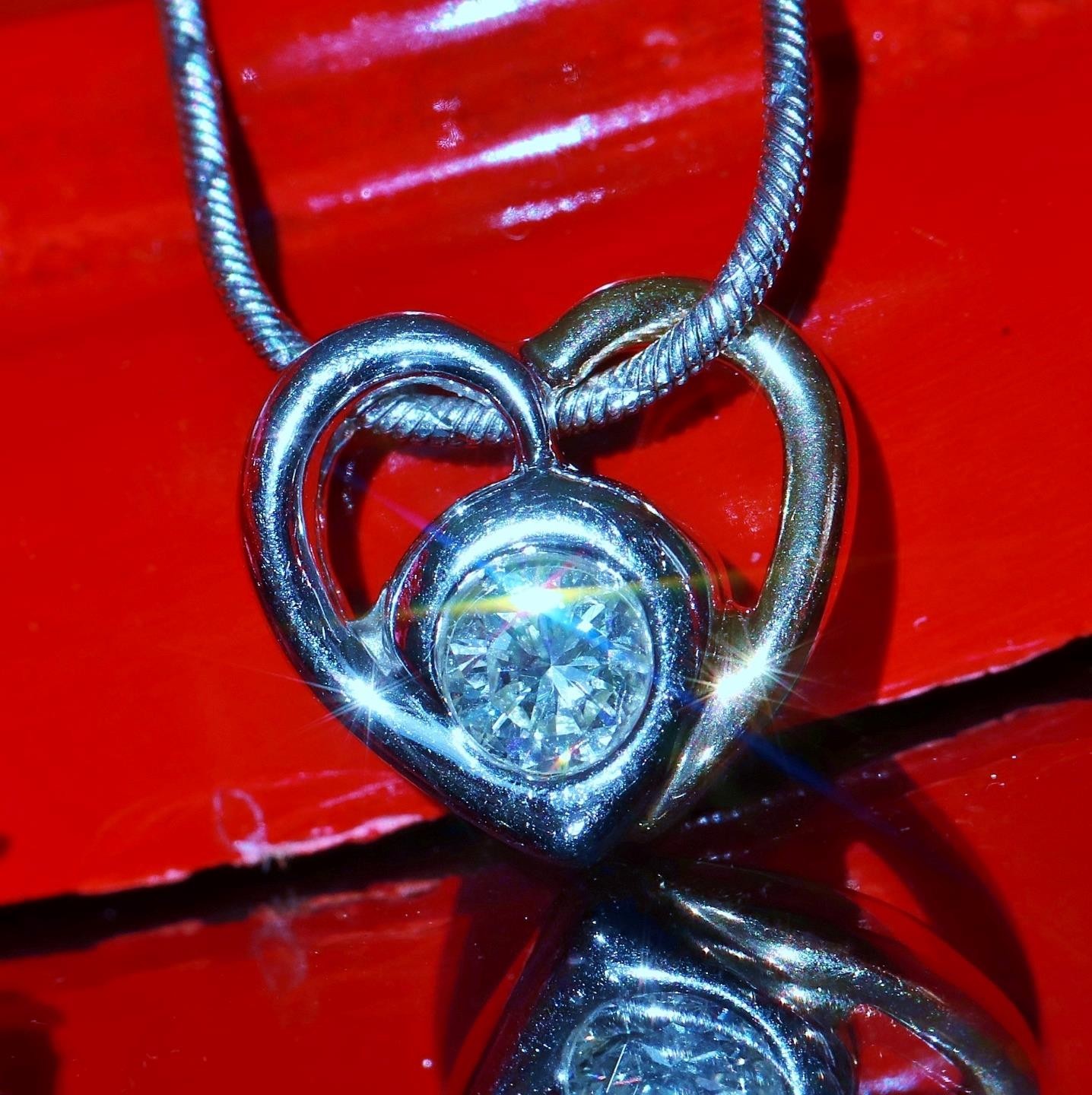 14k multi tone gold pendant 0.35ct natural diamond heart 18.0″ necklace 5.38gr