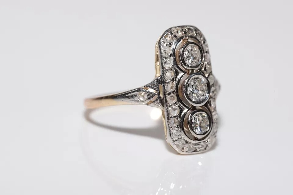 Antique Circa 1920s Art Deco 14k Gold Finish Lab Created Diamond Decorated Ring