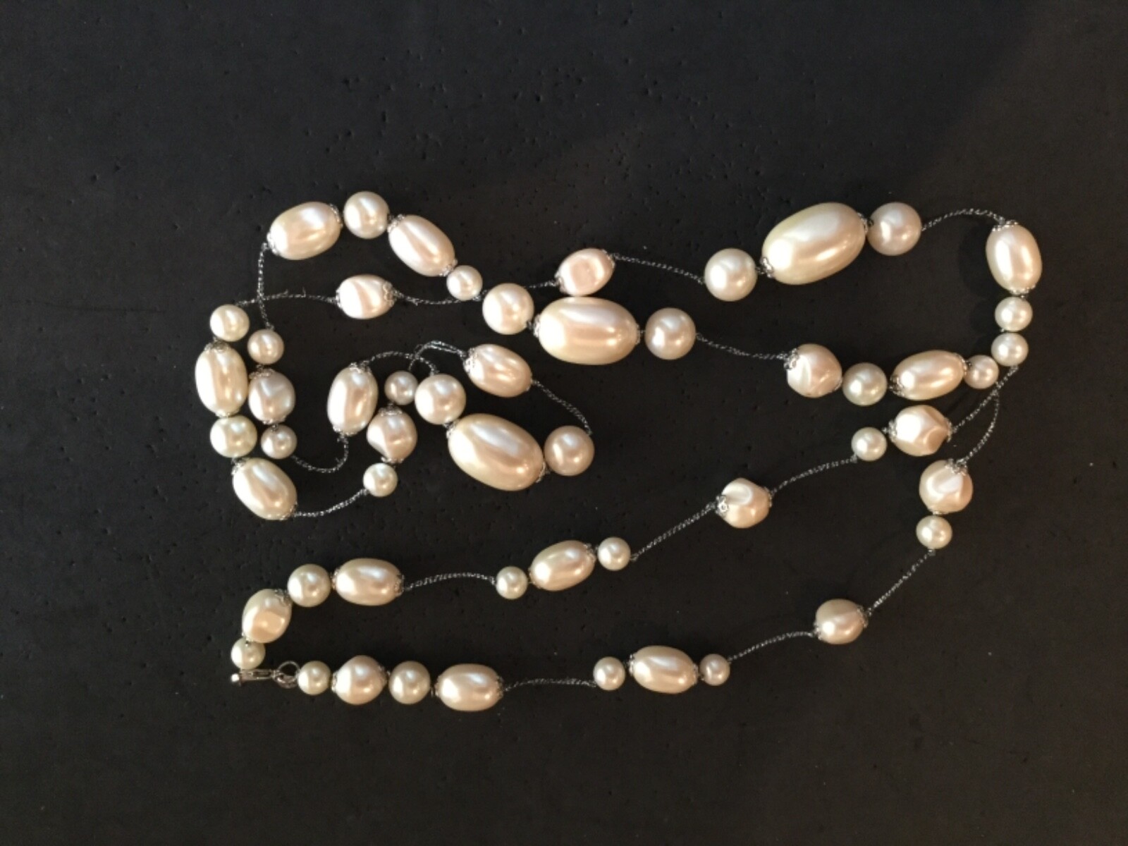 Rare VTG Monet Long Faux BaroquePearl Different Sizes & Shapes Necklace 44”