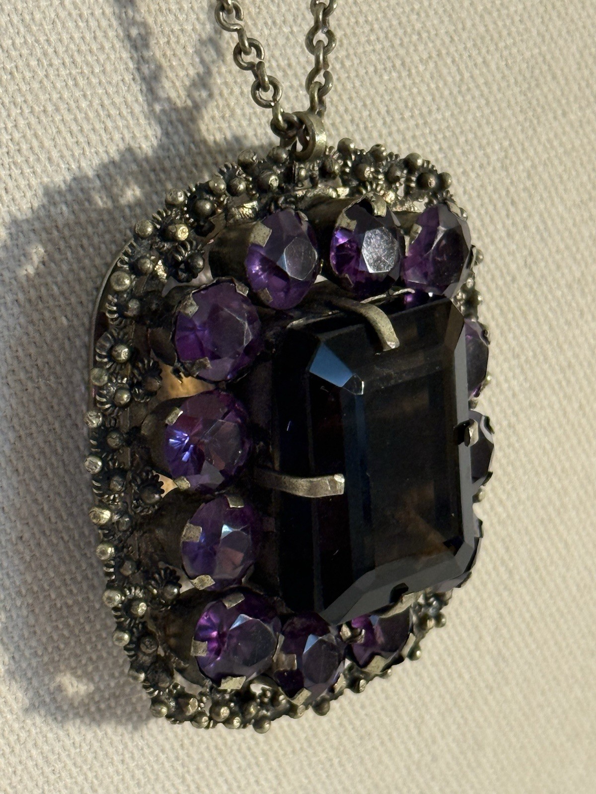Vintage Thai Amethyst Smoky Quartz Pendant Large Statement Necklace