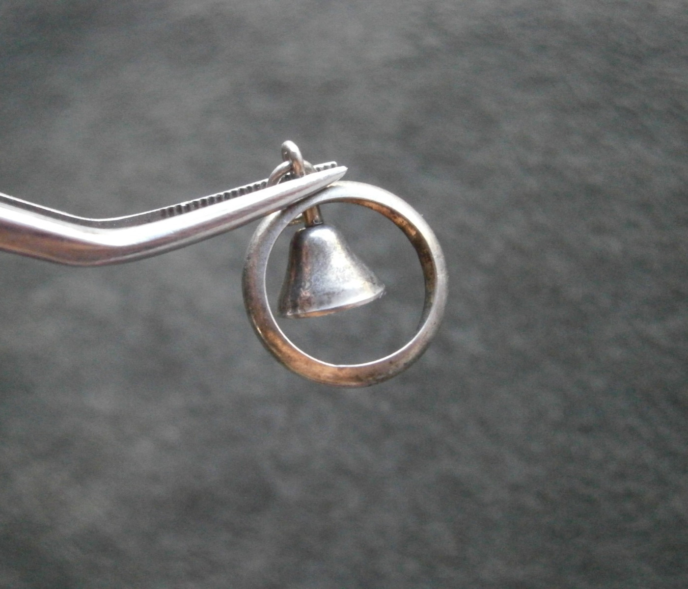 Bell Dangling in Circle Vintage 1940s Sterling Silver Bracelet Charm Pendant