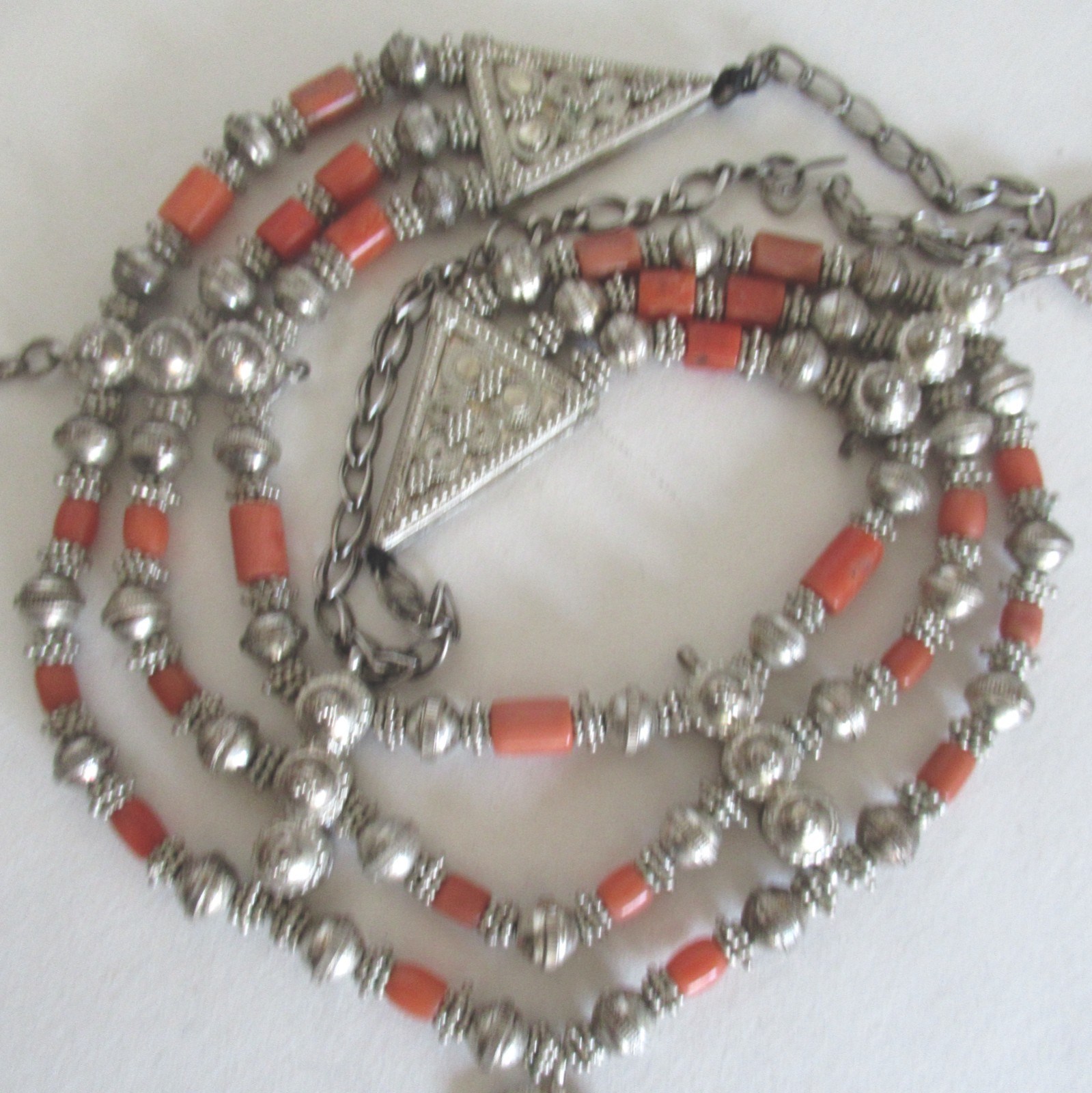 HUGE STATEMENT STERLING FESTOON NECKLACE w CORAL, 19 INCHES, 88 GRAMS, YEMENITE?