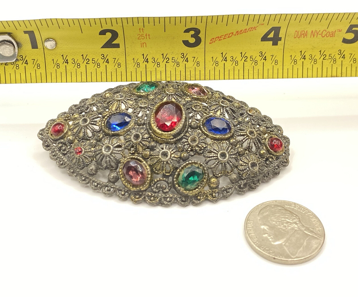 New England Glass Works 1940’s Signed Brooch Colored Glass Stones Vintage