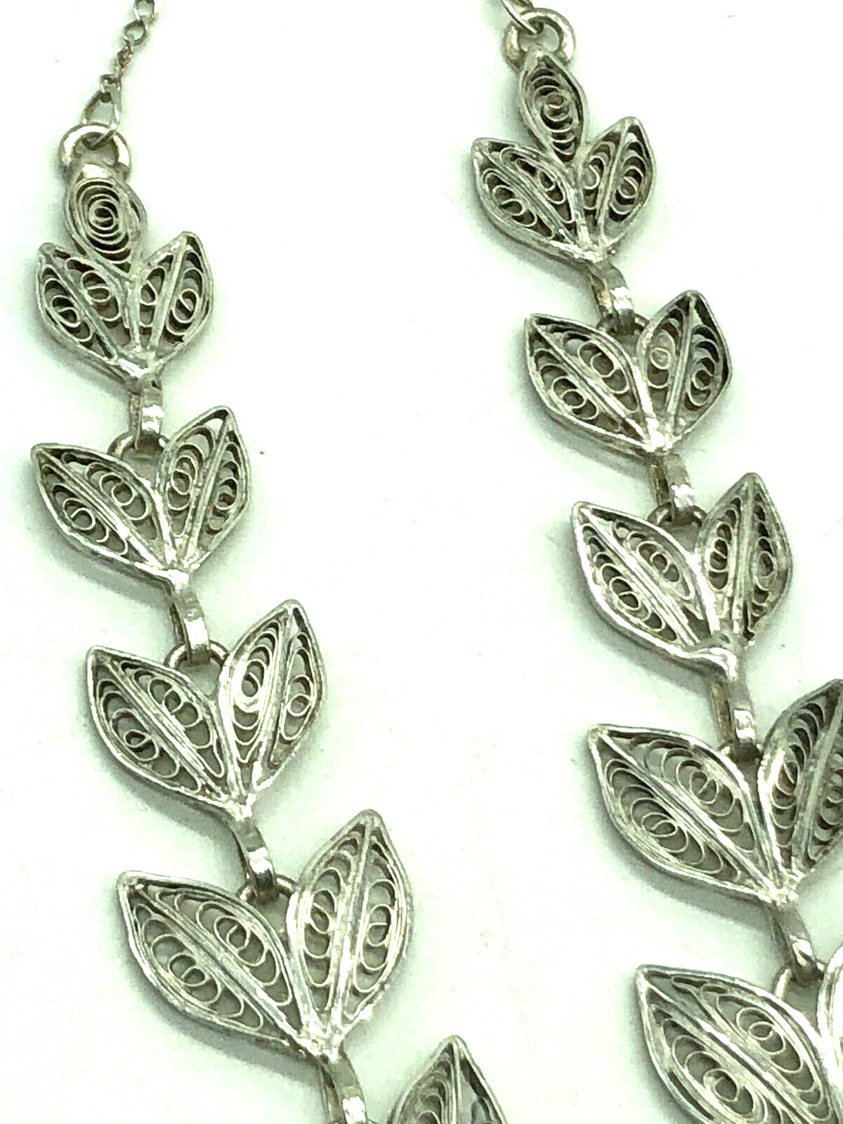 Filigree Necklace Cascading Leaves & Flower Sterling Silver 20+” Antique 1900s