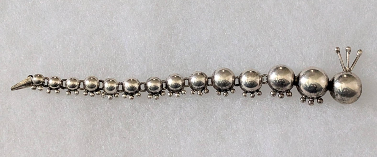 Vintage 925 Sterling silver Caterpillar Bug Insect Articulated 6.5″L Brooch Pin