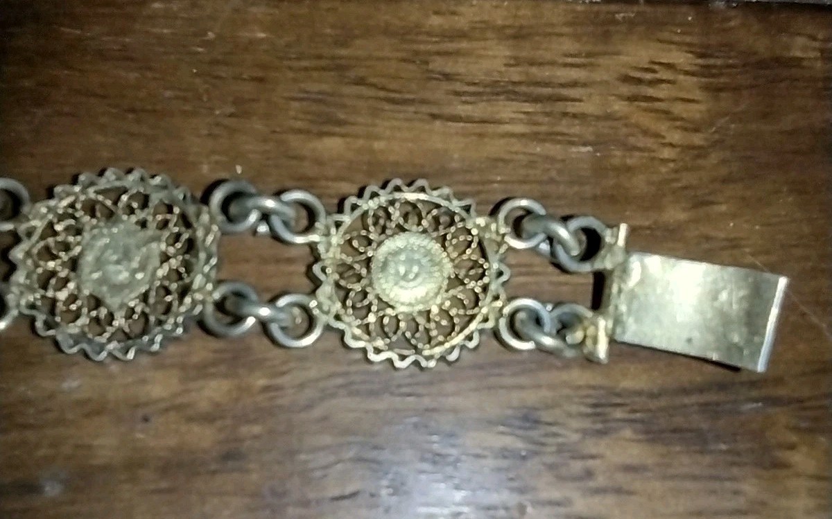 VTG Italy Filigree Cannetille Wire Hinge Panel Link 800 Silver Bracelet Assay