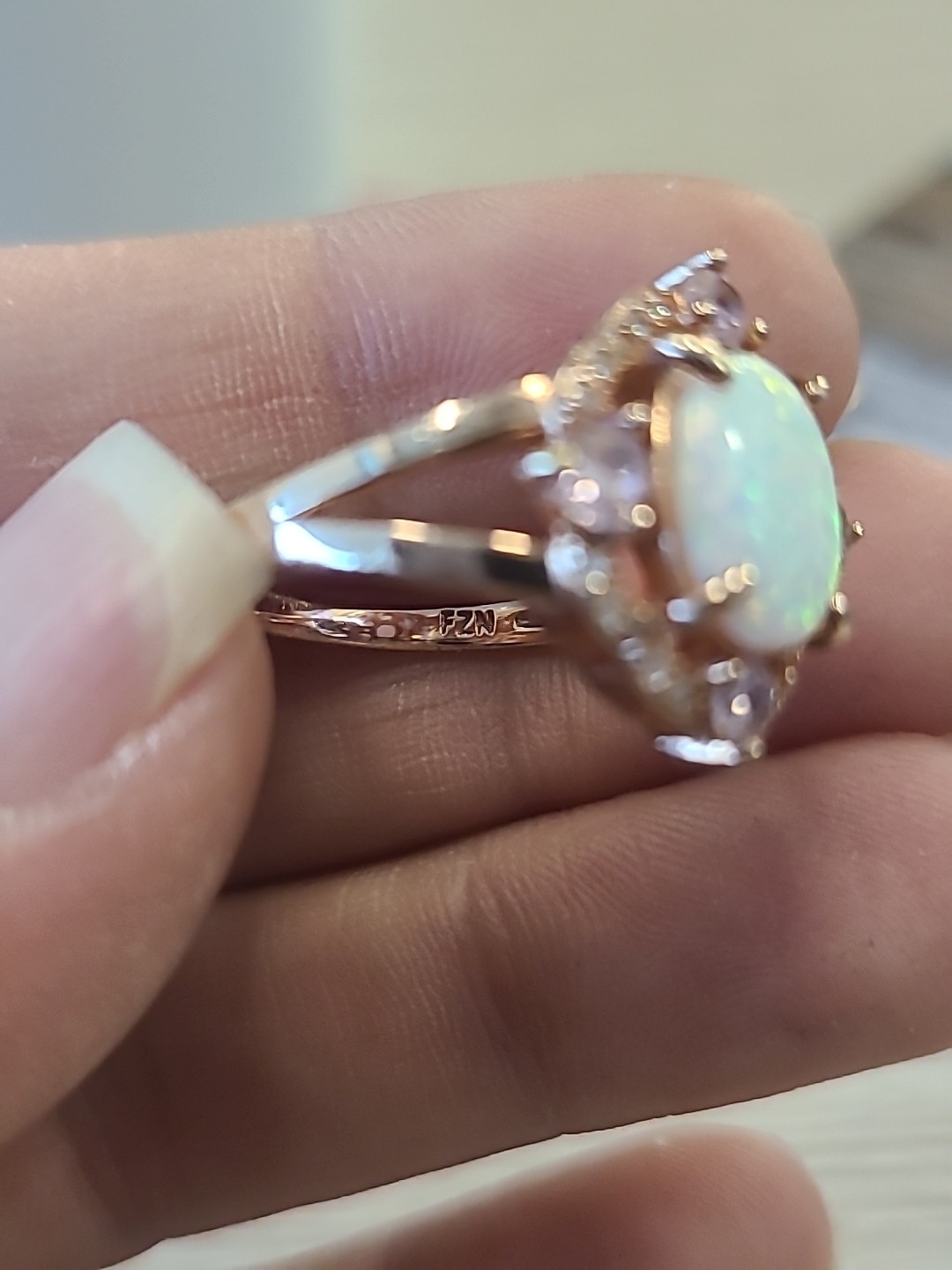 Stunning Vintage-Style FZN Rose Gold Opal Ring Size 7.75 -8