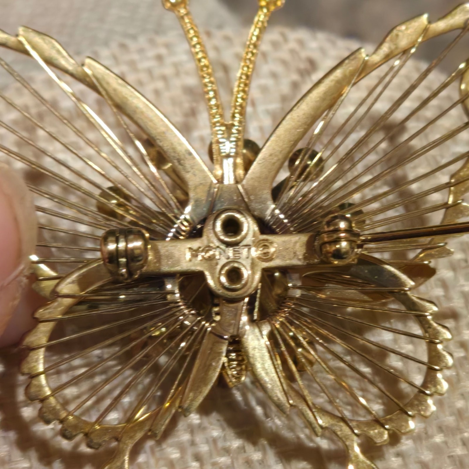 Vintage Monet butterfly brooch intricate wired wings and sparkling rhinestones