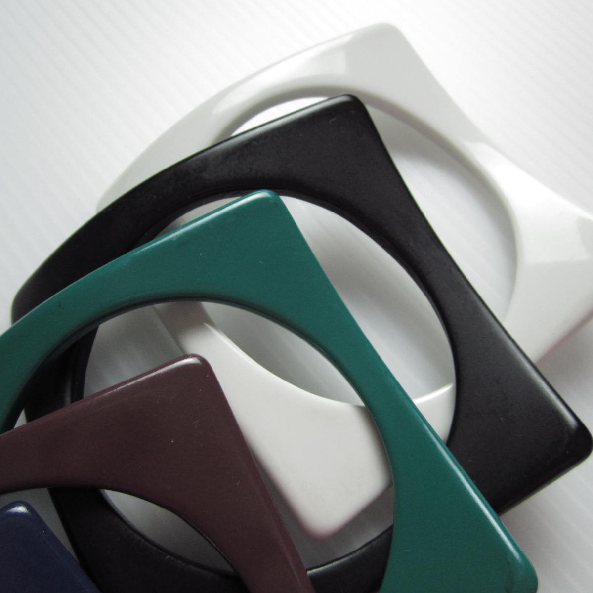 Vintage Lucite Bangle Bracelets Set of 6 Jewel Tone 1960s Mod Square Retro