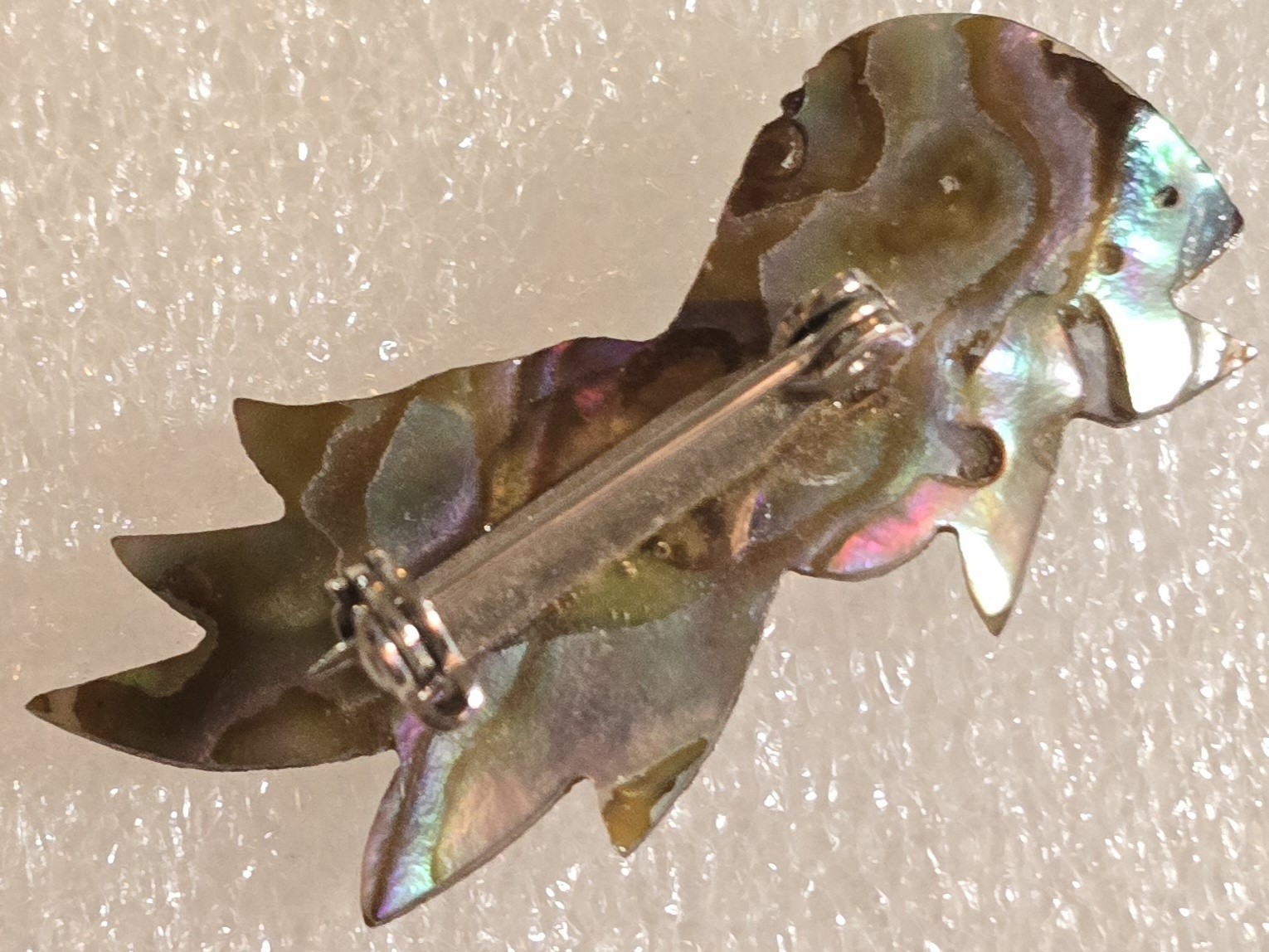 Vintage Artisan Made Hand Carved Abalone Figural Swimming Fish Brooch