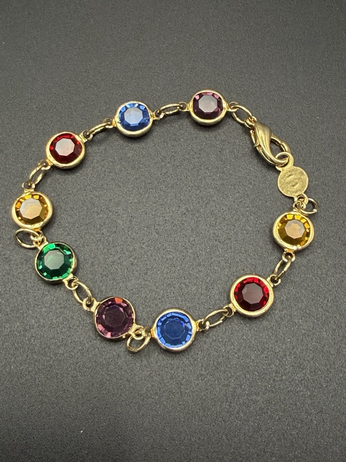 Vintage Austrian Crystal USA Signed Multi color Crystal Bracelet 7.5”
