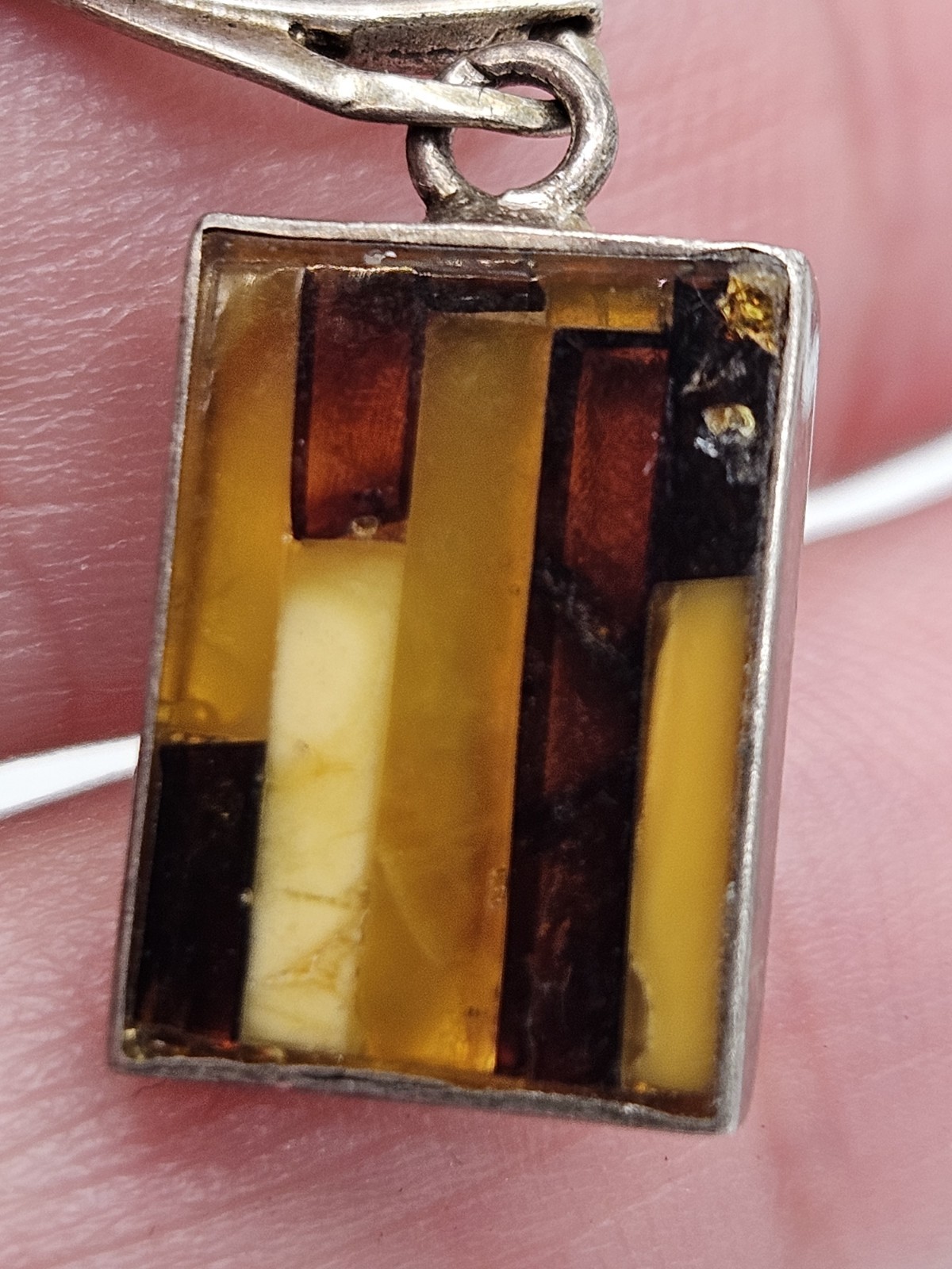 Vintage Sterling Silver Multicolor Amber Inlay Dangle Petite Earrings
