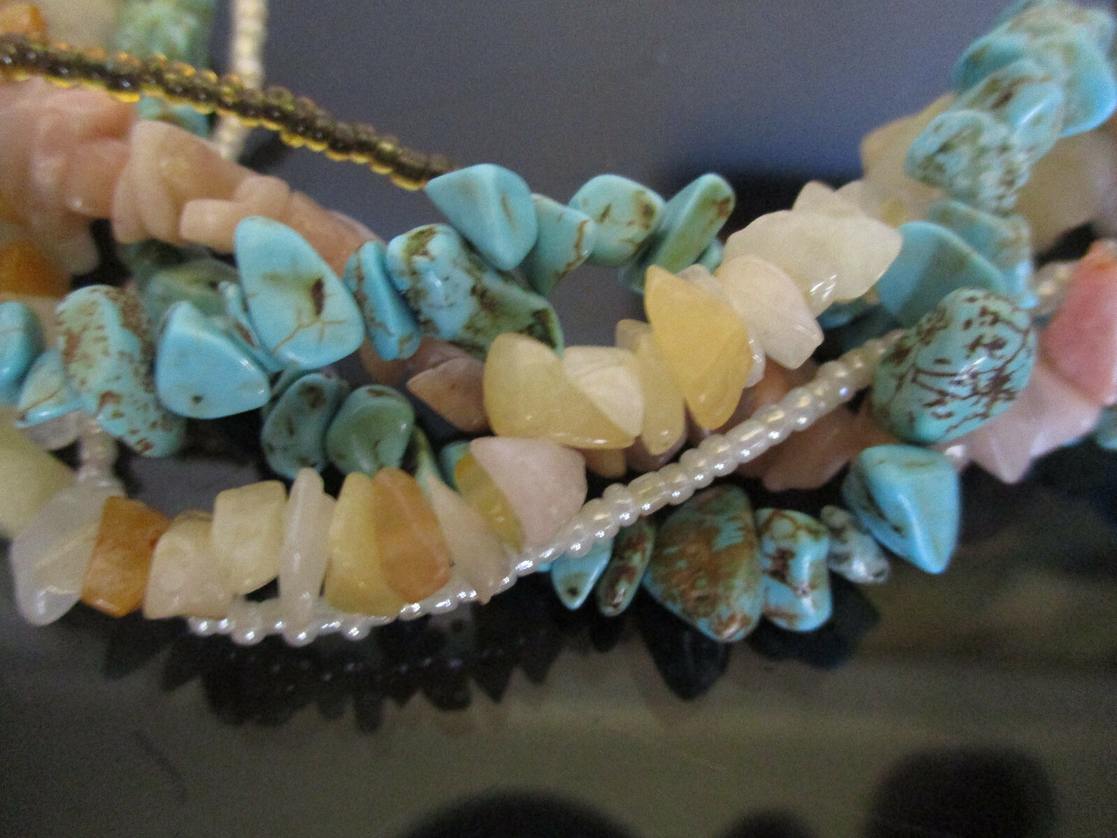 Beautiful 5 Strand Turquoise Stone Glass Sead Bead Statement Necklace Earrings!