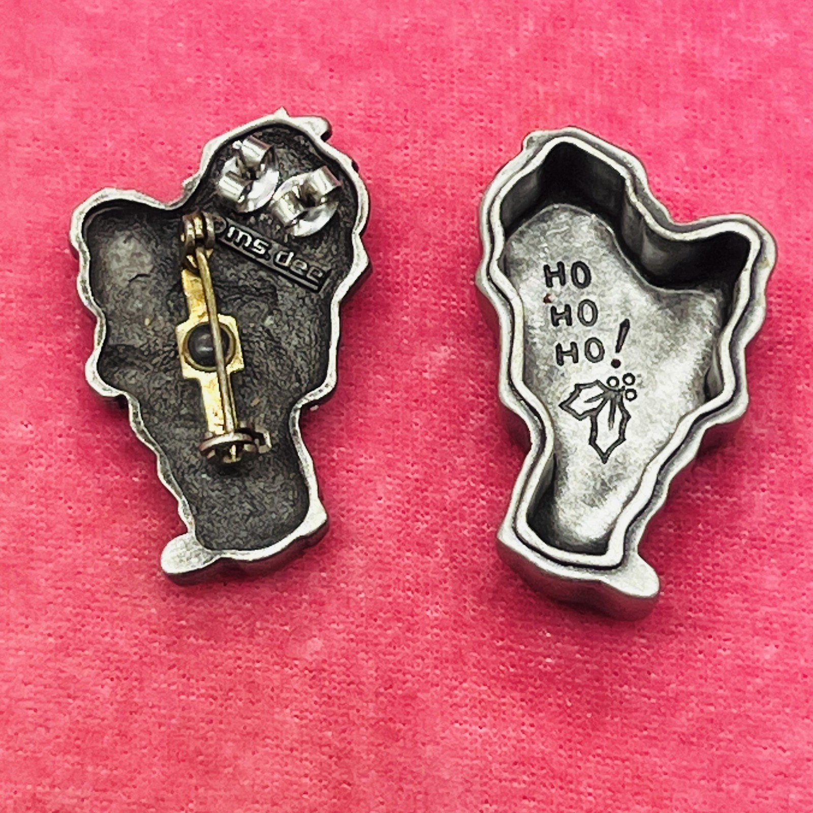 Vtg Ms. Dee Pewter Silver Tone Santa Claus Brooch Pin Christmas 1981 Collectable