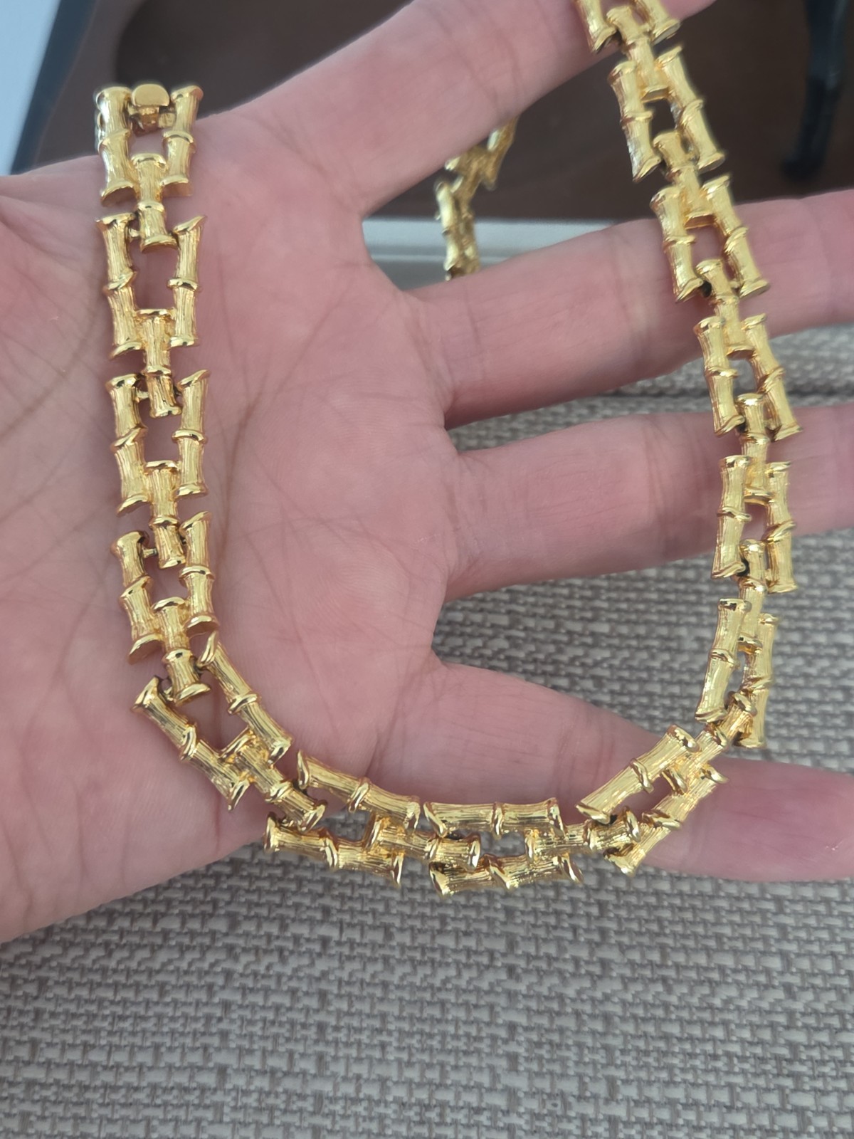 Vintage 60’s Gold-Tone Bamboo Collar Necklace Signed Monet
