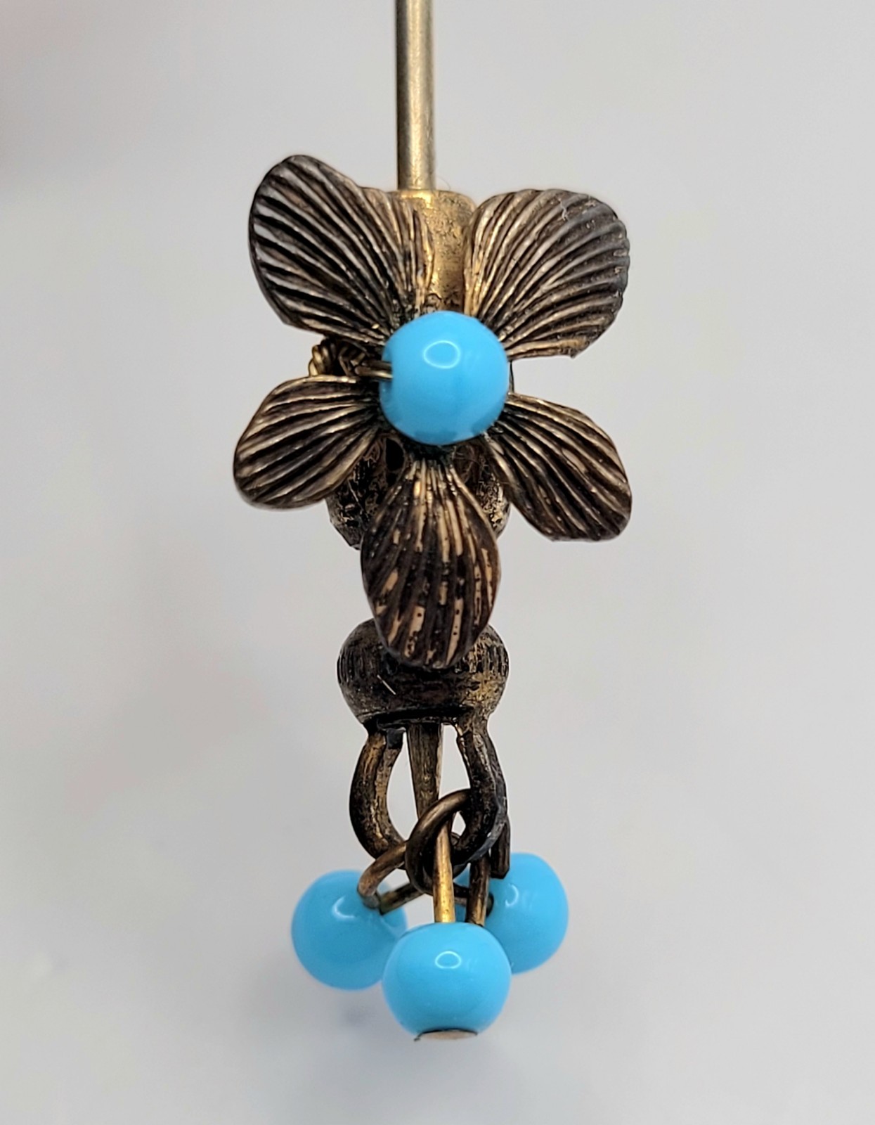 Vtg Miriam Haskell Rhinestone Turquoise Blue Glass Beaded Flower Runway Pin