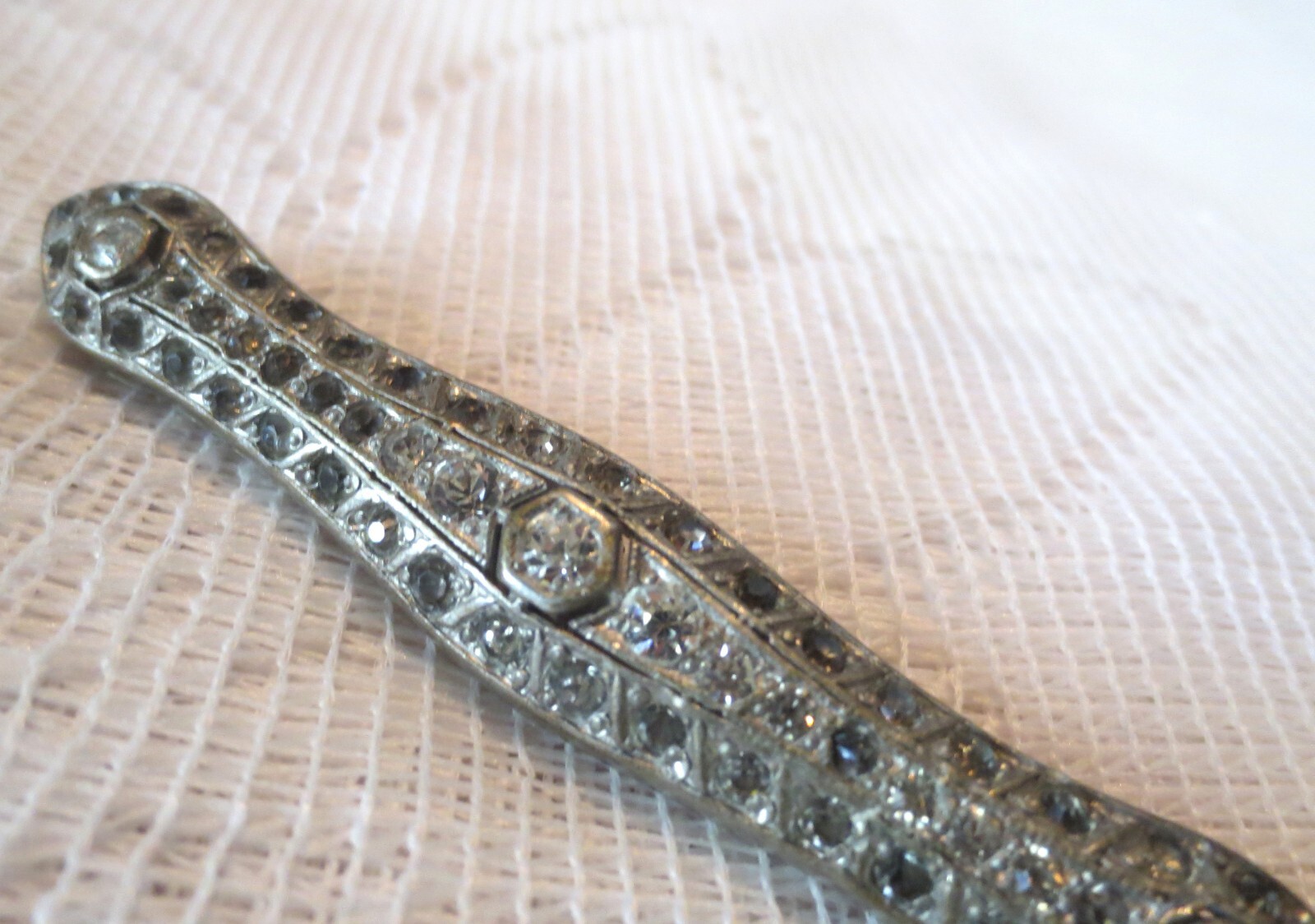 RHINESTONE BROOCH 1910’s EDWARDIAN with 57 Stones Antique Silverite 13 FISHSON