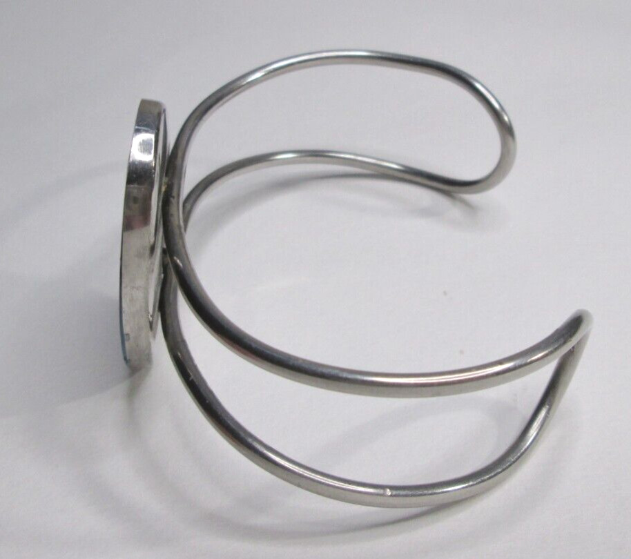 Vintage Blue Green Abalone Shell Cuff Bracelet Silver Tone Retro Boho