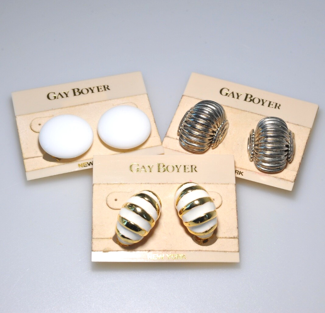 Vtg Gold silver Tone Gay Boyer Clip On Earrings retro style not signed BB18