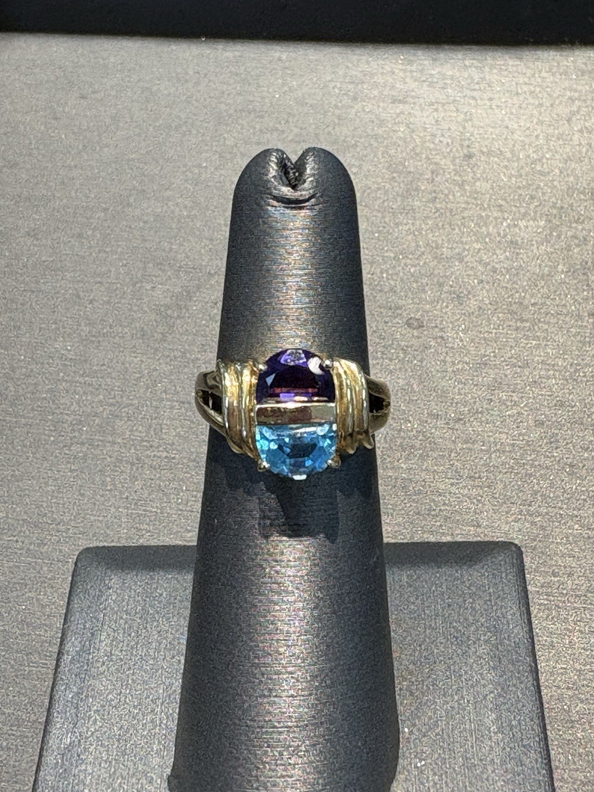 14k Gold Amethyst, Blue Topaz Ring Size 5 Can Be Sized