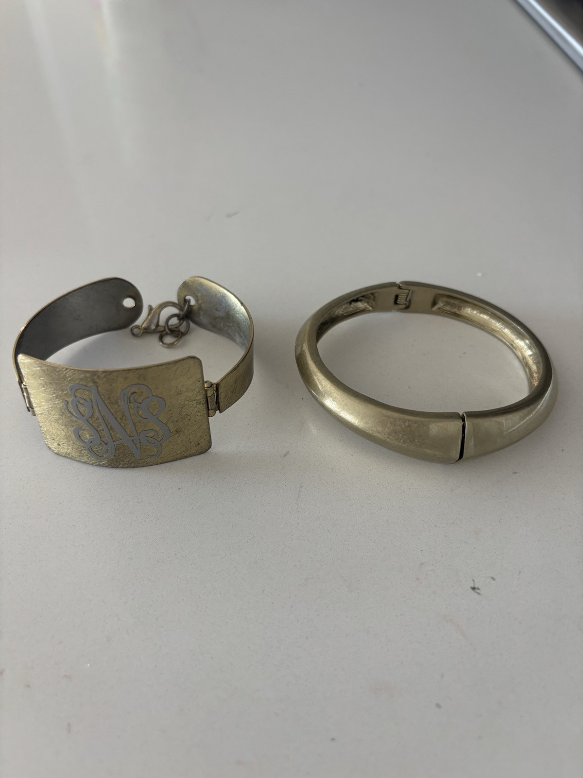 Vintage Bracelet Set – Signed KC Hinged Bangle & Monogram Cuff