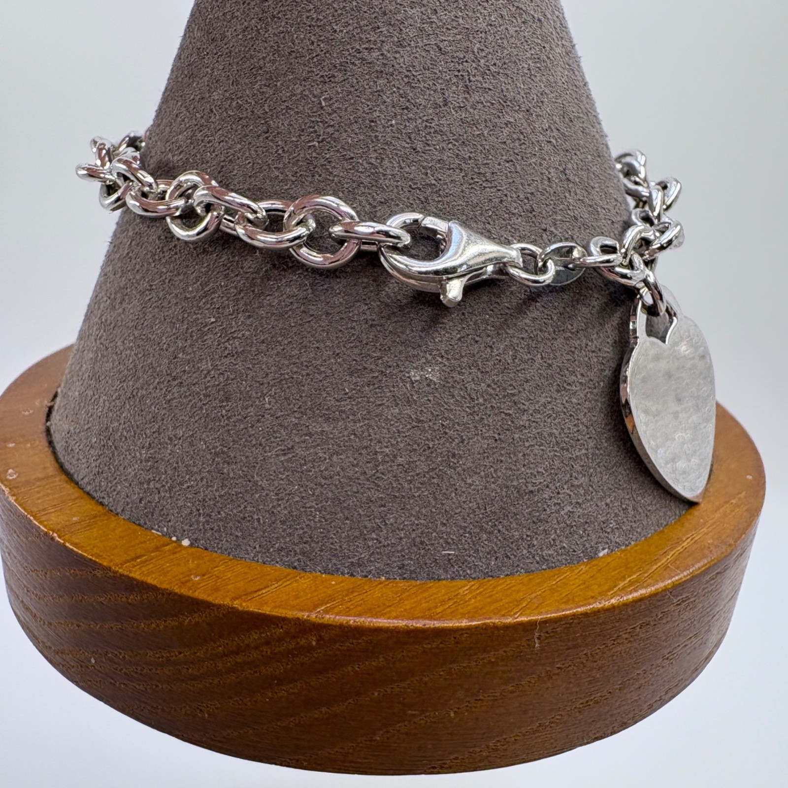 Heart Tag Round Link Chain Bracelet VTG Sterling Silver 925 Size 7.5″ Length