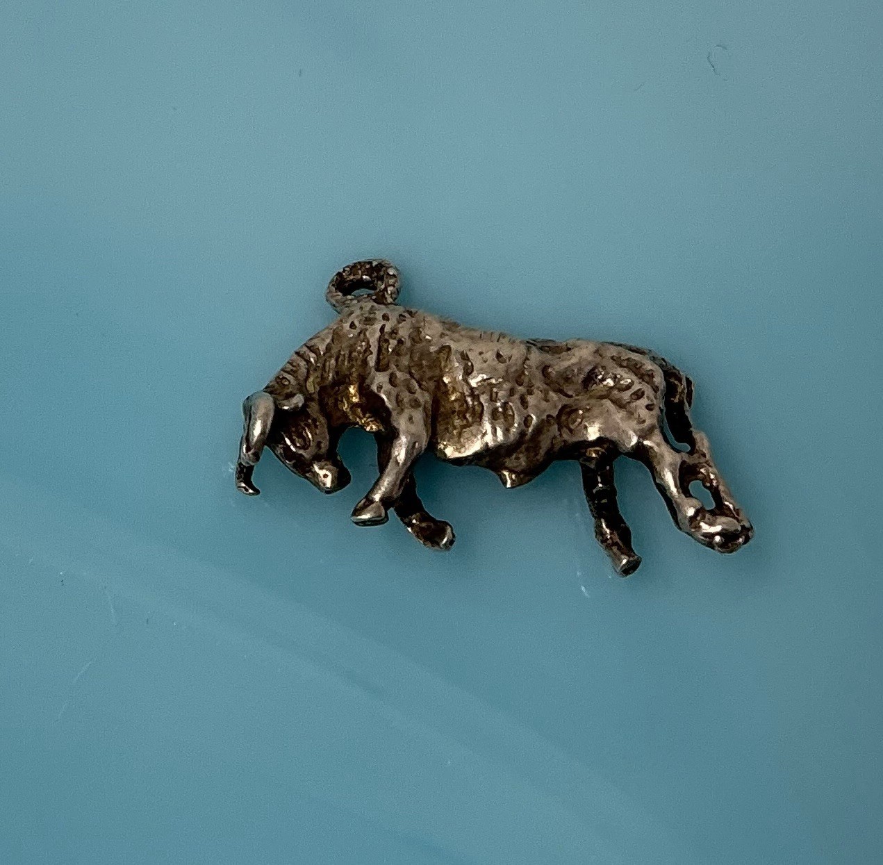 Vintage Sterling Silver Solid Head Down Bull Cow Longhorn Steer Spain Charm 4.4g