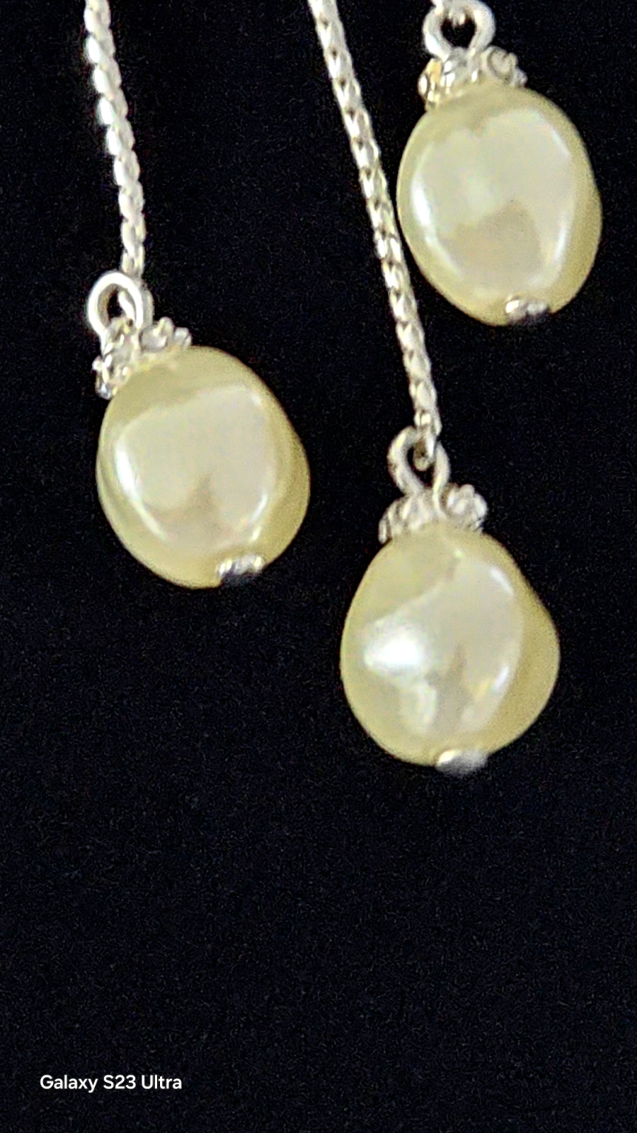 SAQ BAROQUE white pearl chain necklace silver tone 13″ with pendent