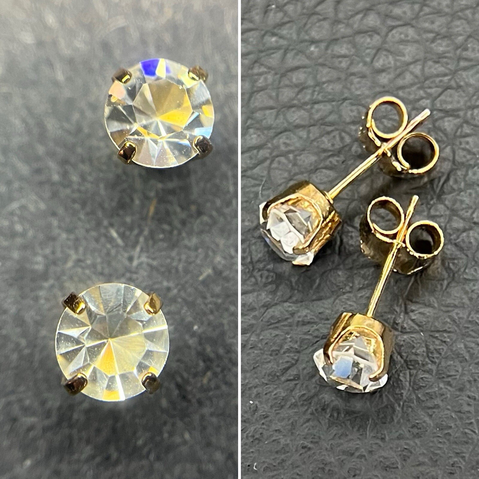 VTG Cubic Zirconia Stud Earrings 5.3mm Deadstock Gold Tone Pierced Post 1980-90s