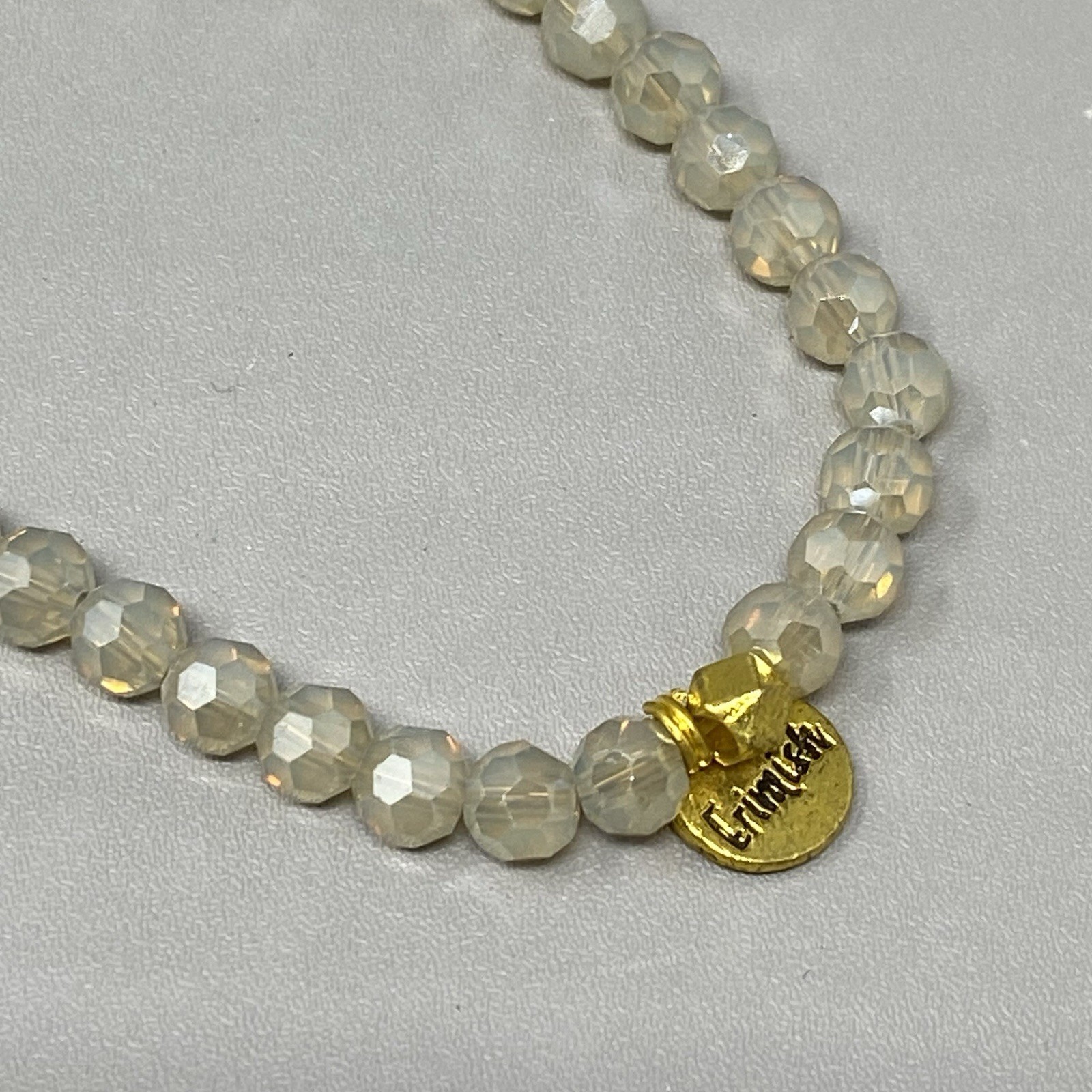 Erimish Glass Beaded Bracelet Pearl Color Faceted Fire Polished Stretch 6.5″