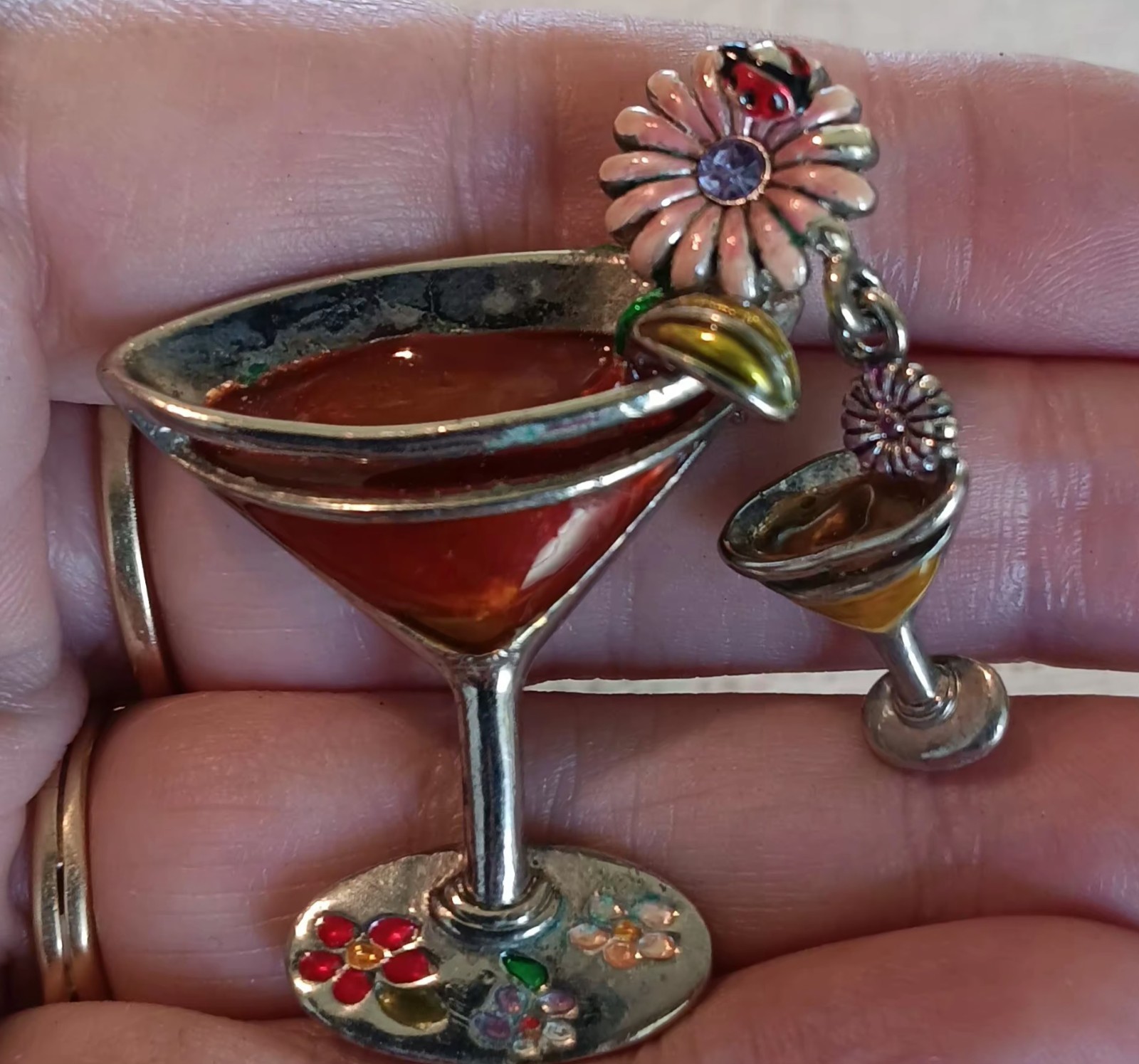 Vintage Martini Glass Brooch Spectacular About 1″