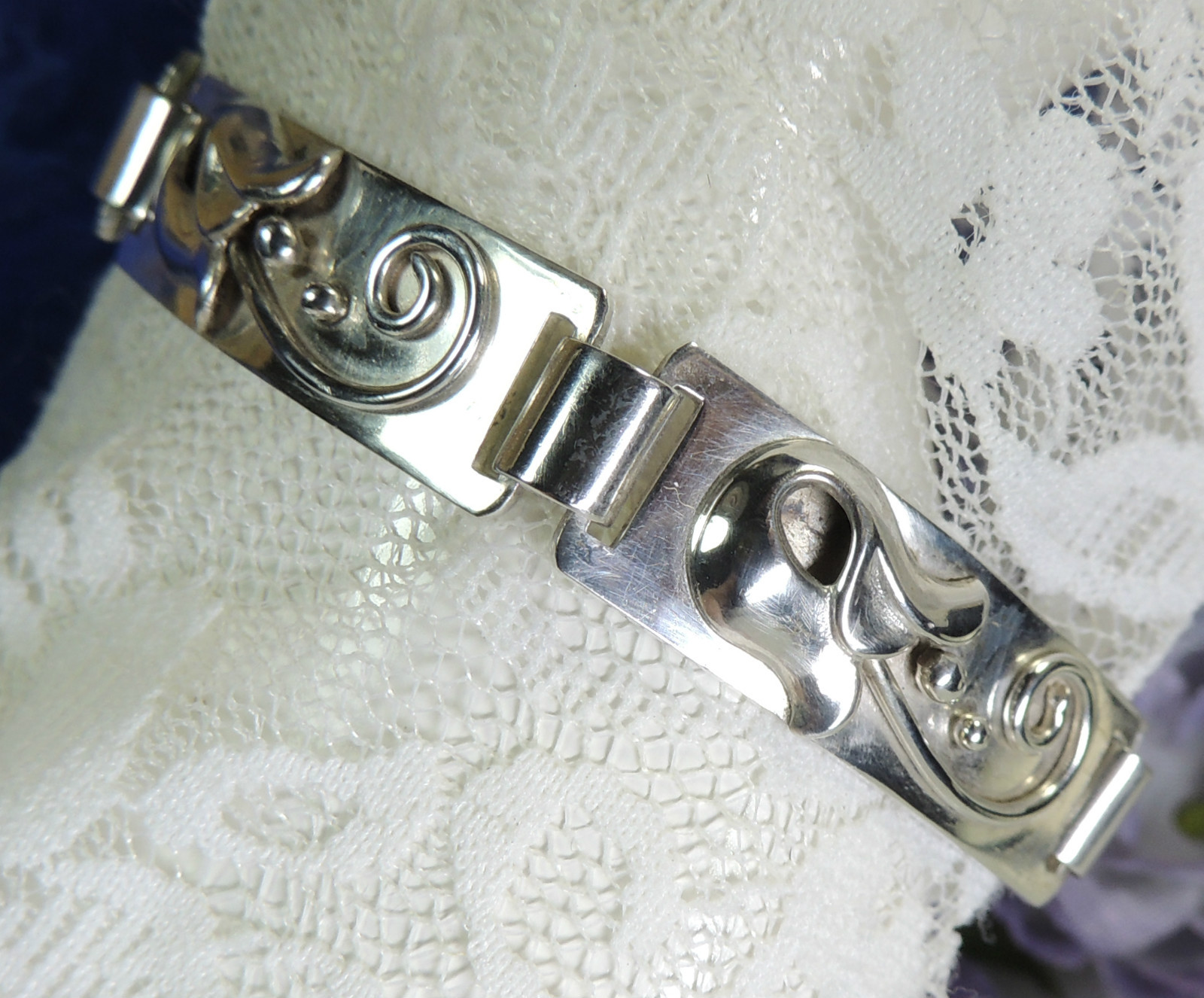 Vintage Beau 5 link Sterling Silver 0.925 7 1/4″ x 1/2 Bracelet w hook closure